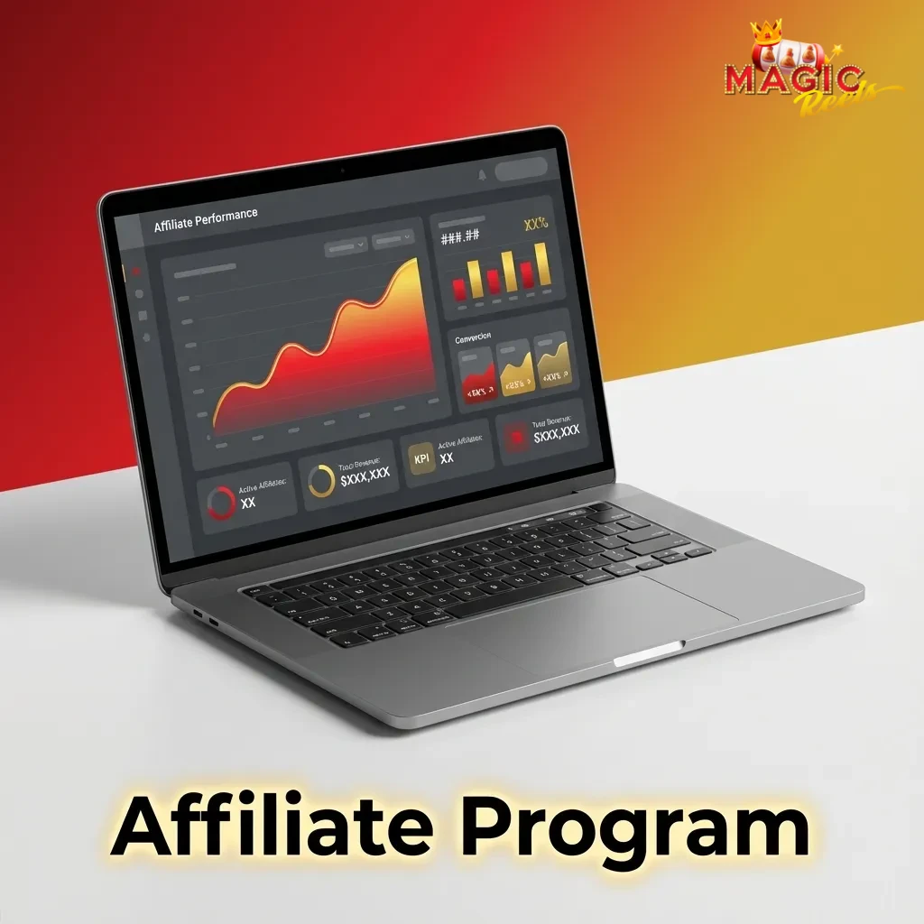 Magic Reels Affiliate Program banner with commission, tracking links, marketing tools and growing revenue share benefits
