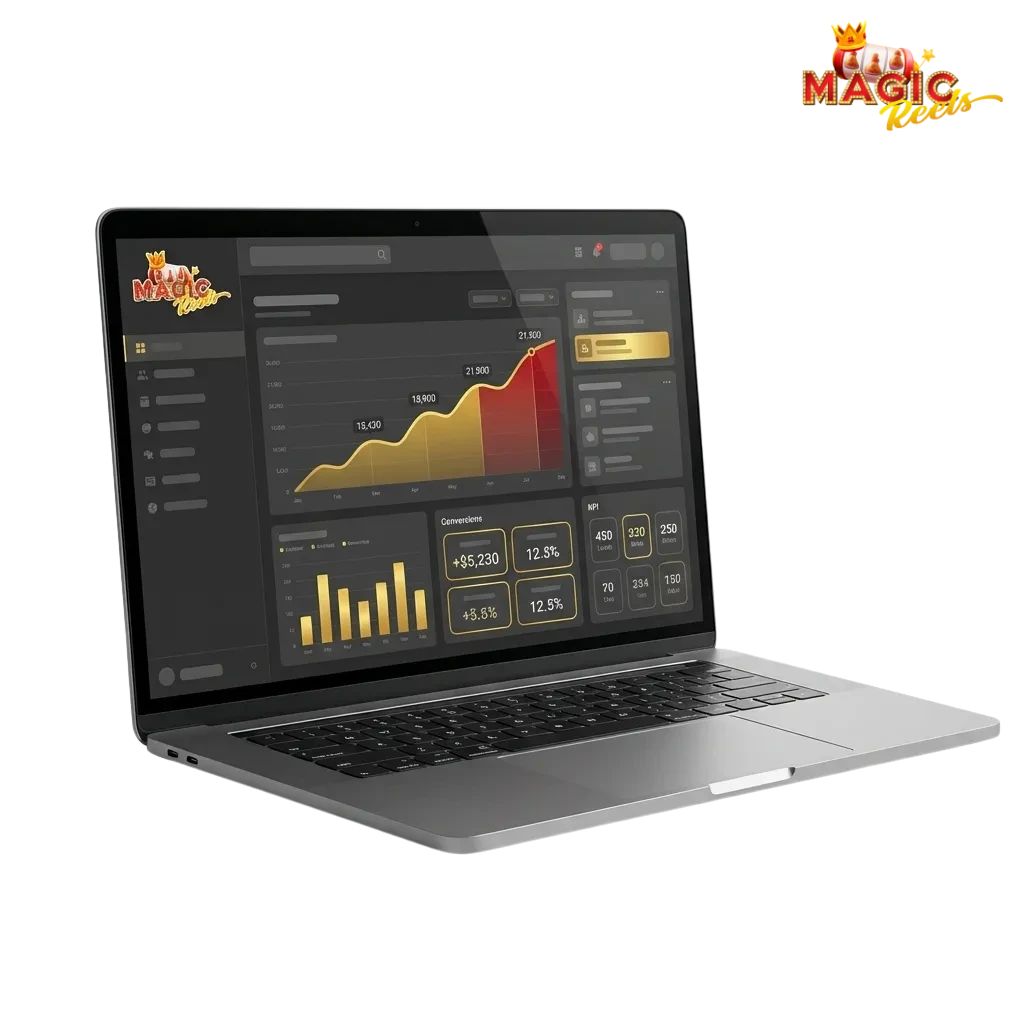 Banner promoting Magic Reels affiliate program for UK gambling traffic with commission, payouts and manager support