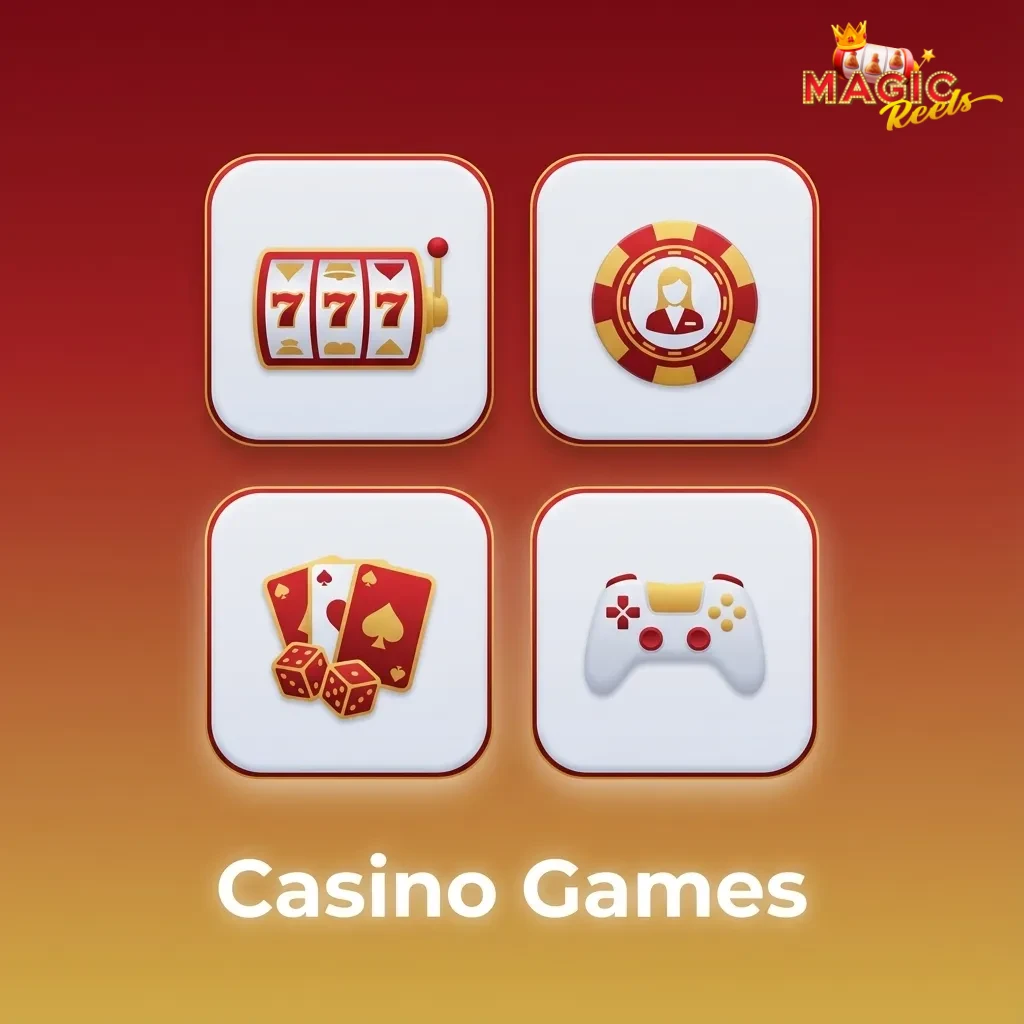 Collage of online casino games, including slots, roulette, blackjack, live dealer tables and jackpot titles on a digital screen