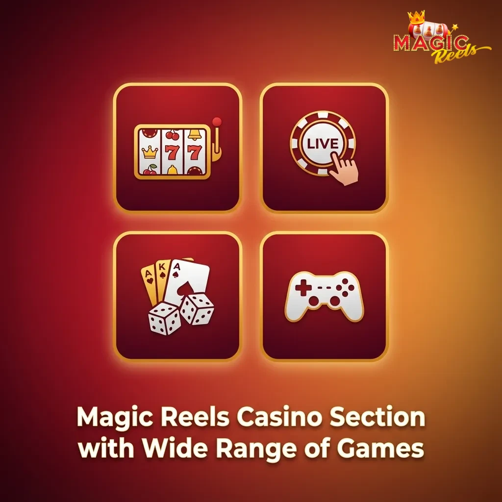 Magic Reels casino lobby showing slots, table, instant, crash, card games and game shows from multiple providers