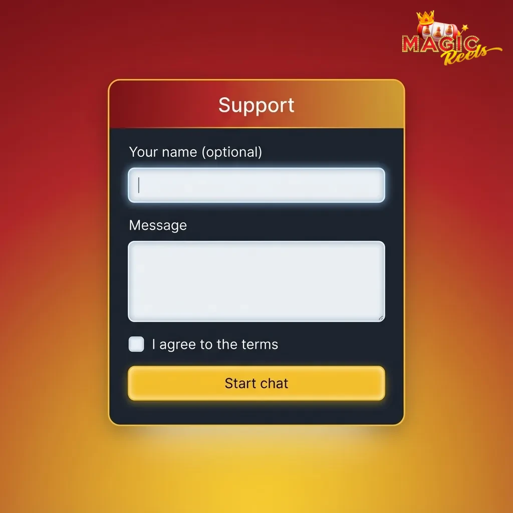 Magic Reels 24/7 support screen showing live chat, email form, and help centre options for UK players