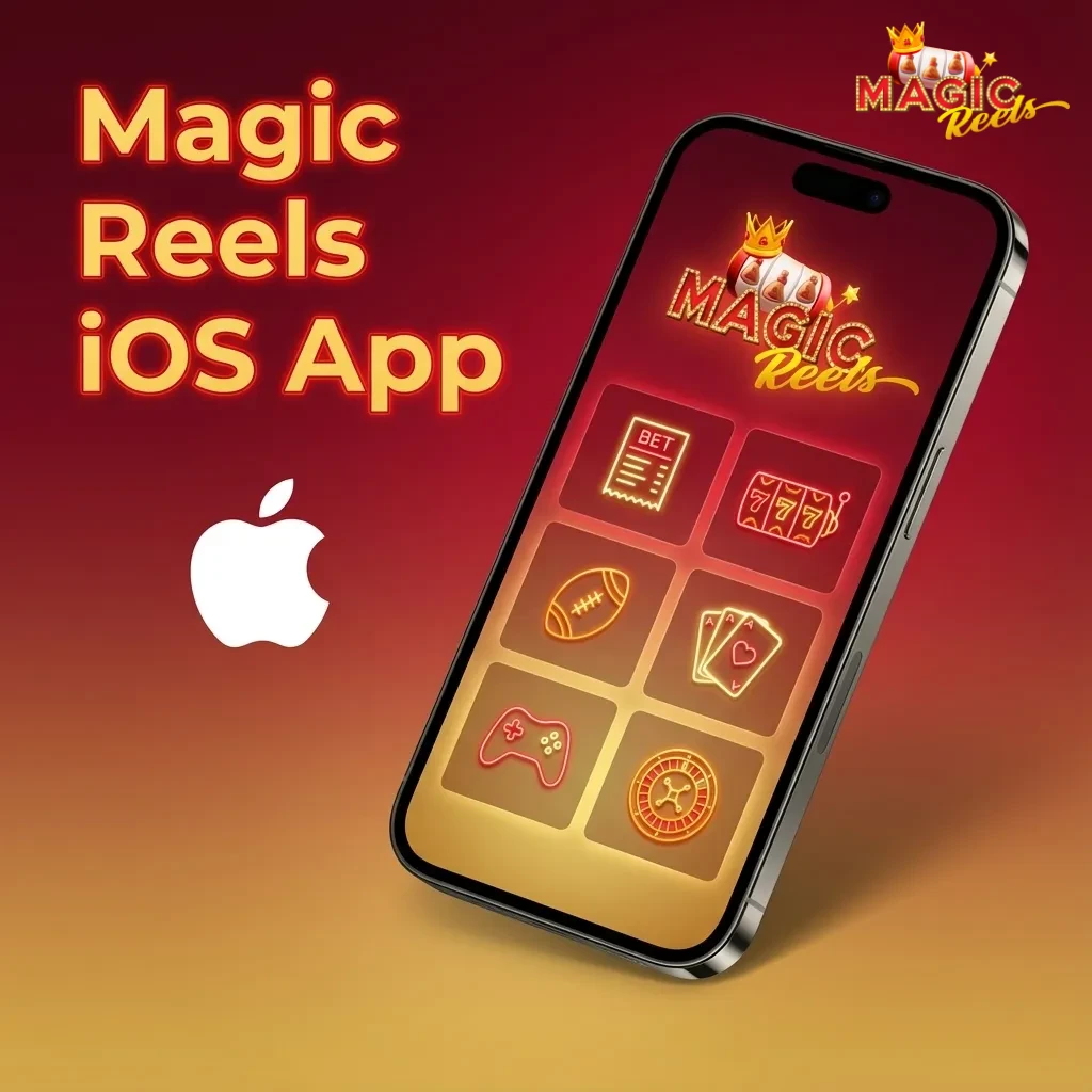 Magic Reels iOS app on iPhone and iPad showcasing sports betting, casino, live dealer games, and payment options
