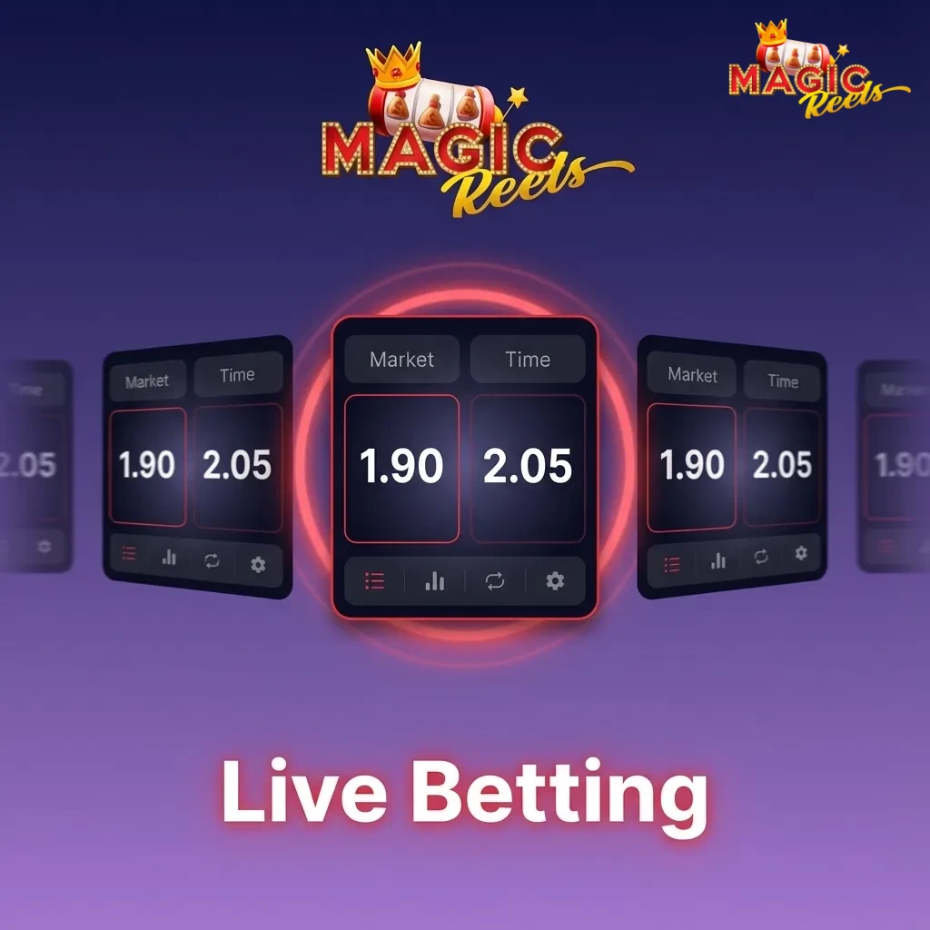 Magic Reels live betting interface showing shifting odds, real-time stats, and scoreboards for multiple sports and esports events