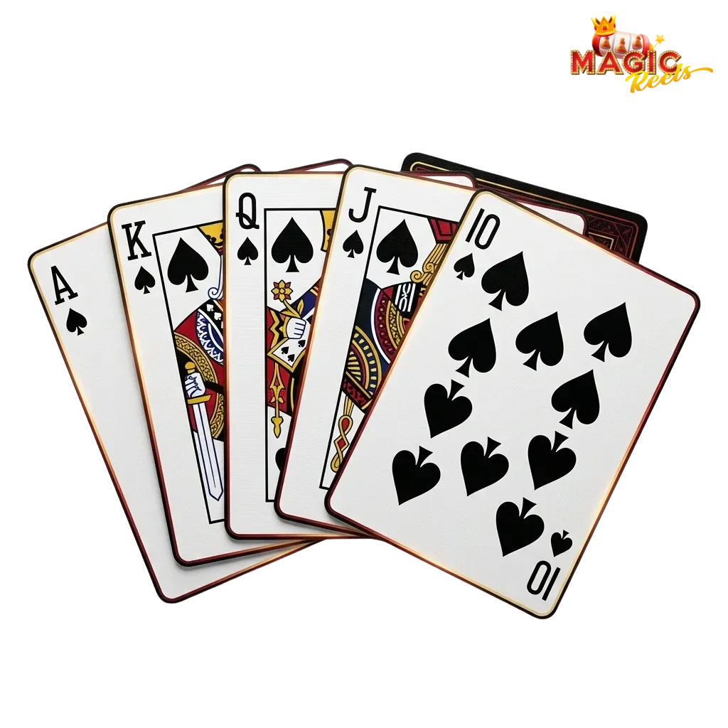 Dealer at Magic Reels live casino table with roulette wheel and cards, UK flag and mobile app icons in background