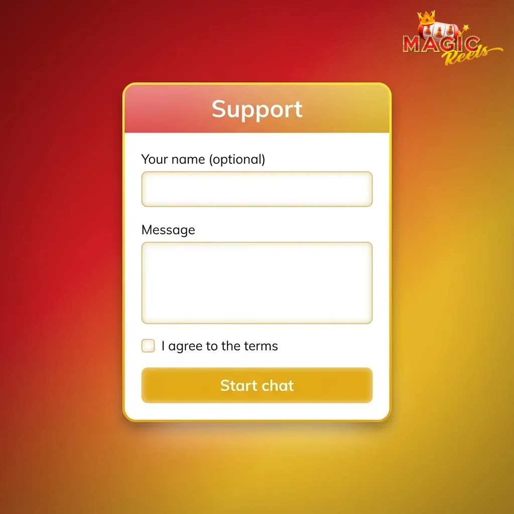 Magic Reels UK customer support concept with icons for 24/7 live chat, email, and online help form