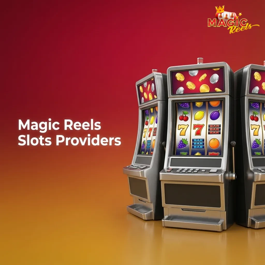 Grid of Magic Reels slot provider logos, highlighting variety of studios and game counts