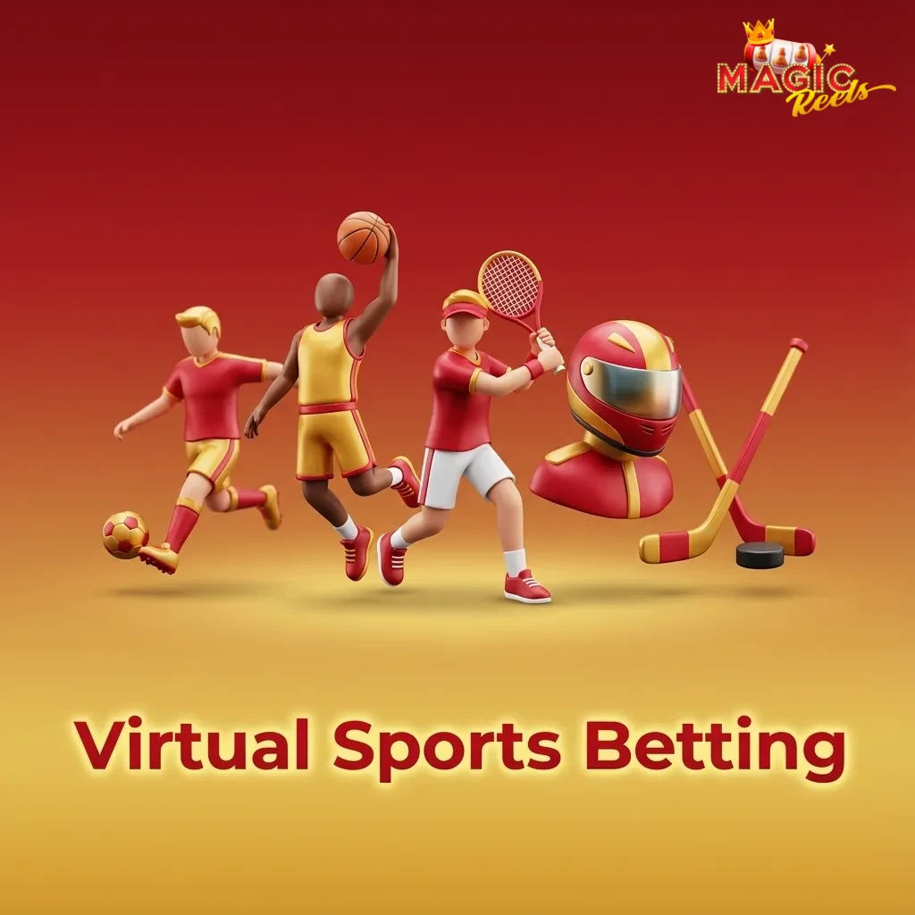 Illustration of virtual sports betting with screens showing digital football, horse racing, greyhounds and motorsport events