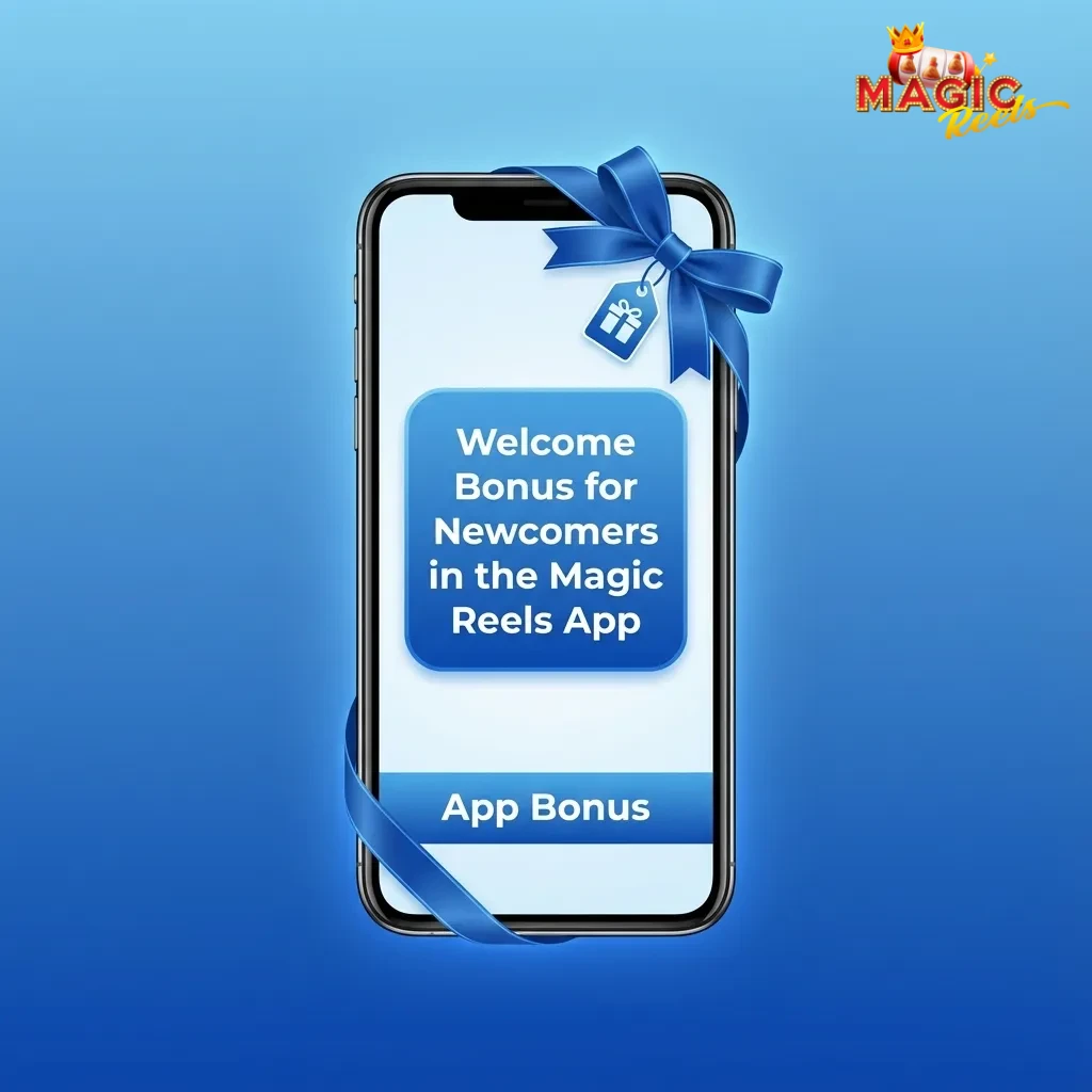 Phone screen showing Magic Reels welcome bonus options for new users: sports betting match or casino match with free spins