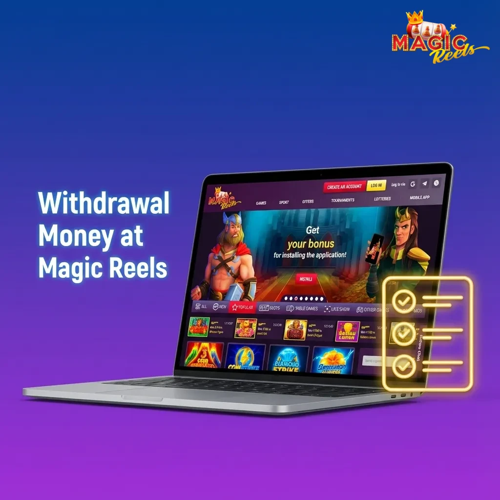 User on Magic Reels withdrawal page, selecting a payment method and entering amount to cash out on desktop screen