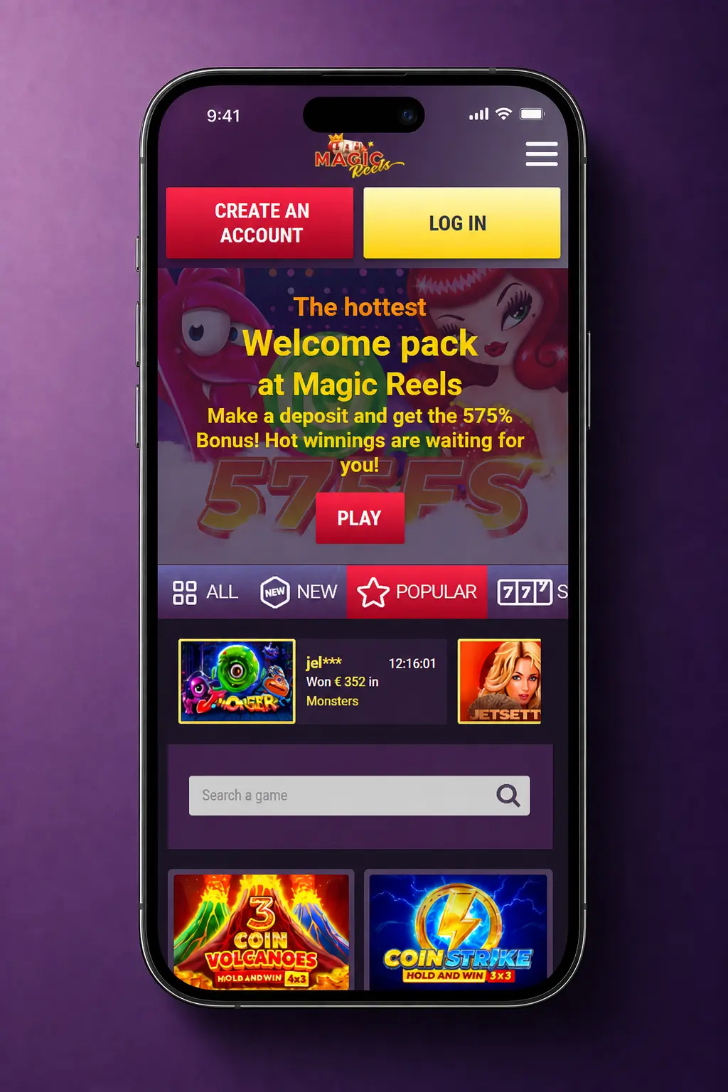 Magic Reels Casino KYC account verification process showing 5 steps to submit ID and proof of address documents