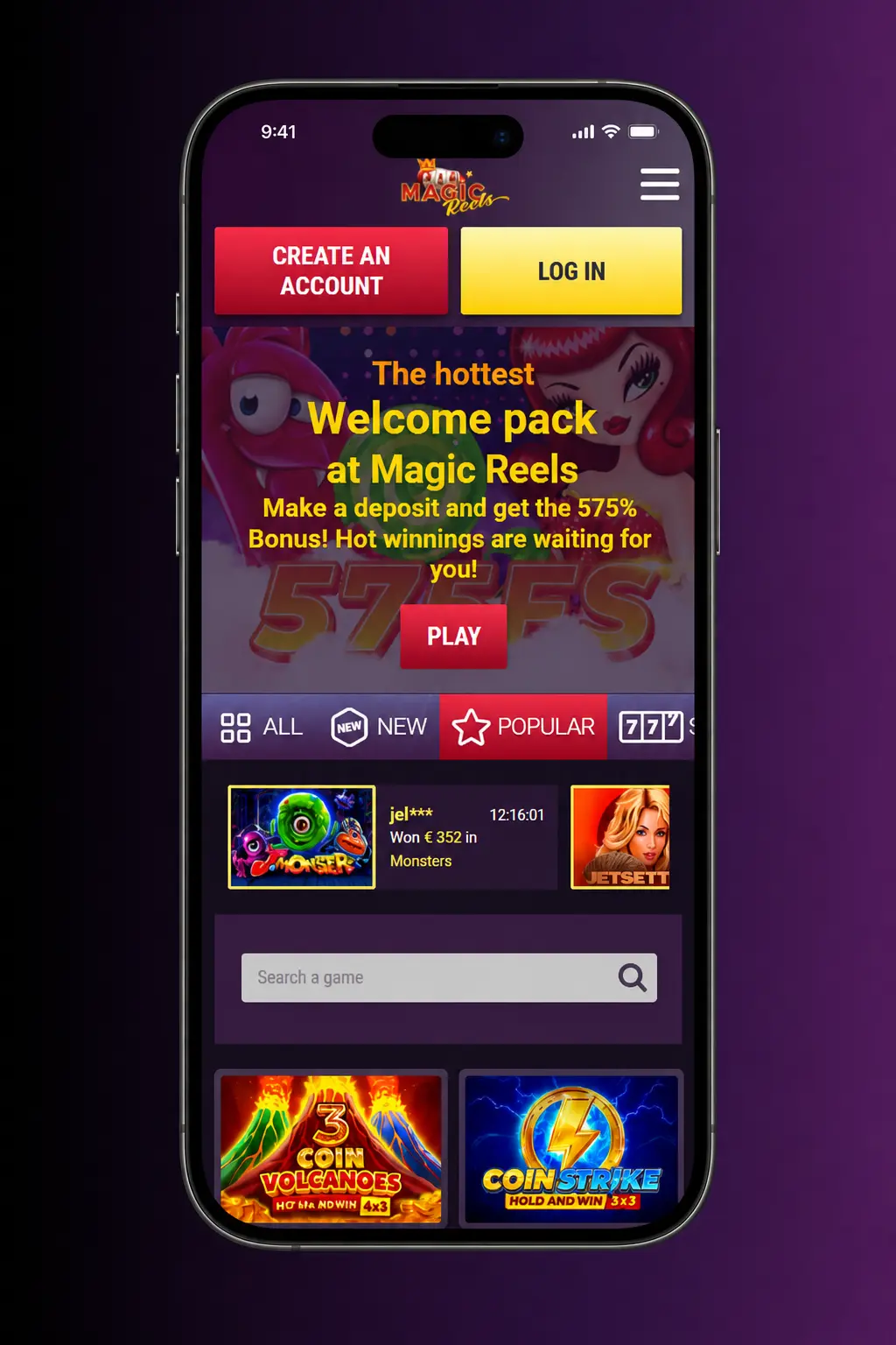 Magic Reels Casino iOS app download steps on iPhone showing App Store installation process in 5 simple steps