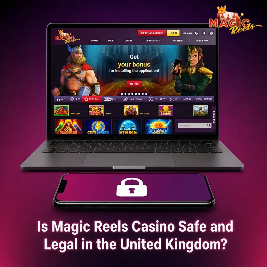 Magic Reels Casino UK safety review showing SSL encryption, Curaçao licence, and responsible gaming tools