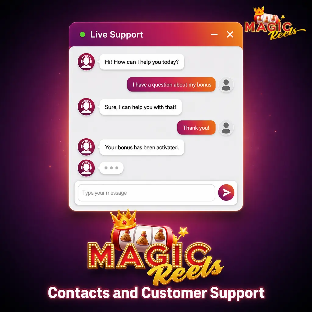 Magic Reels Casino 24/7 customer support channels including live chat and email for UK players