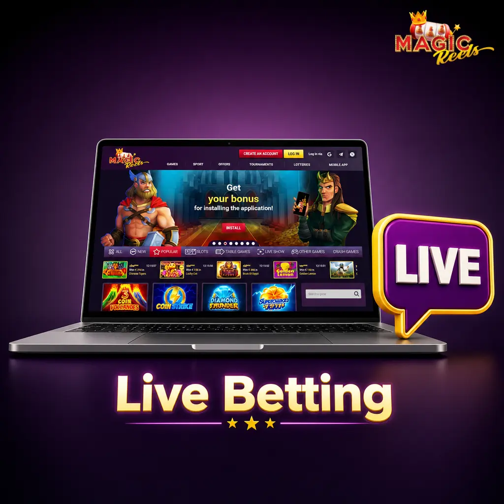 Live betting at Magic Reels Casino covering football, tennis, basketball and eSports with real-time odds and cash-out