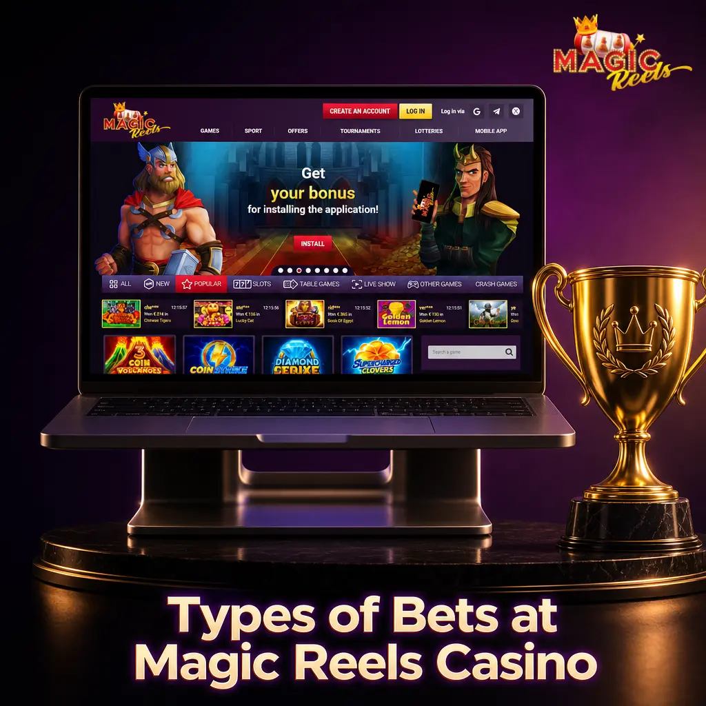 Diagram showing single, express accumulator, and system bet types available at Magic Reels Casino sportsbook
