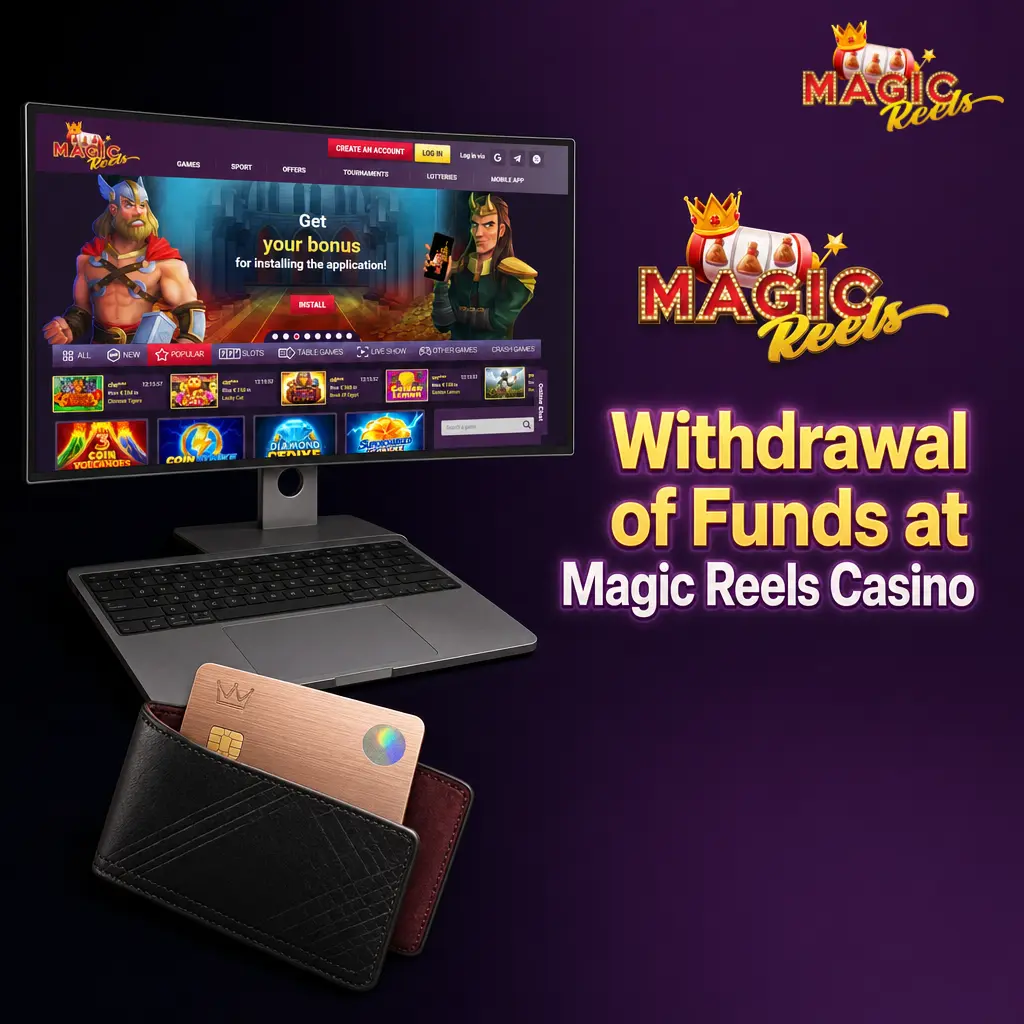 Magic Reels Casino withdrawal process showing account dashboard with transaction history and payment method options